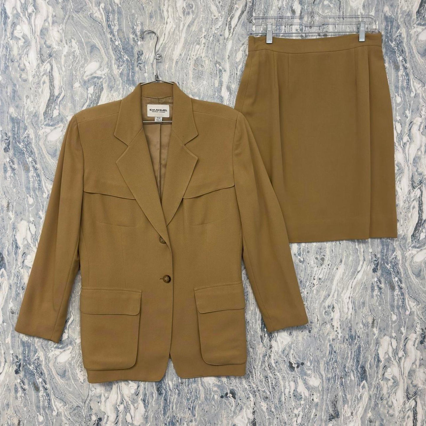 Vintage Tailored Tan Blazer and Skirt Set (M/L)