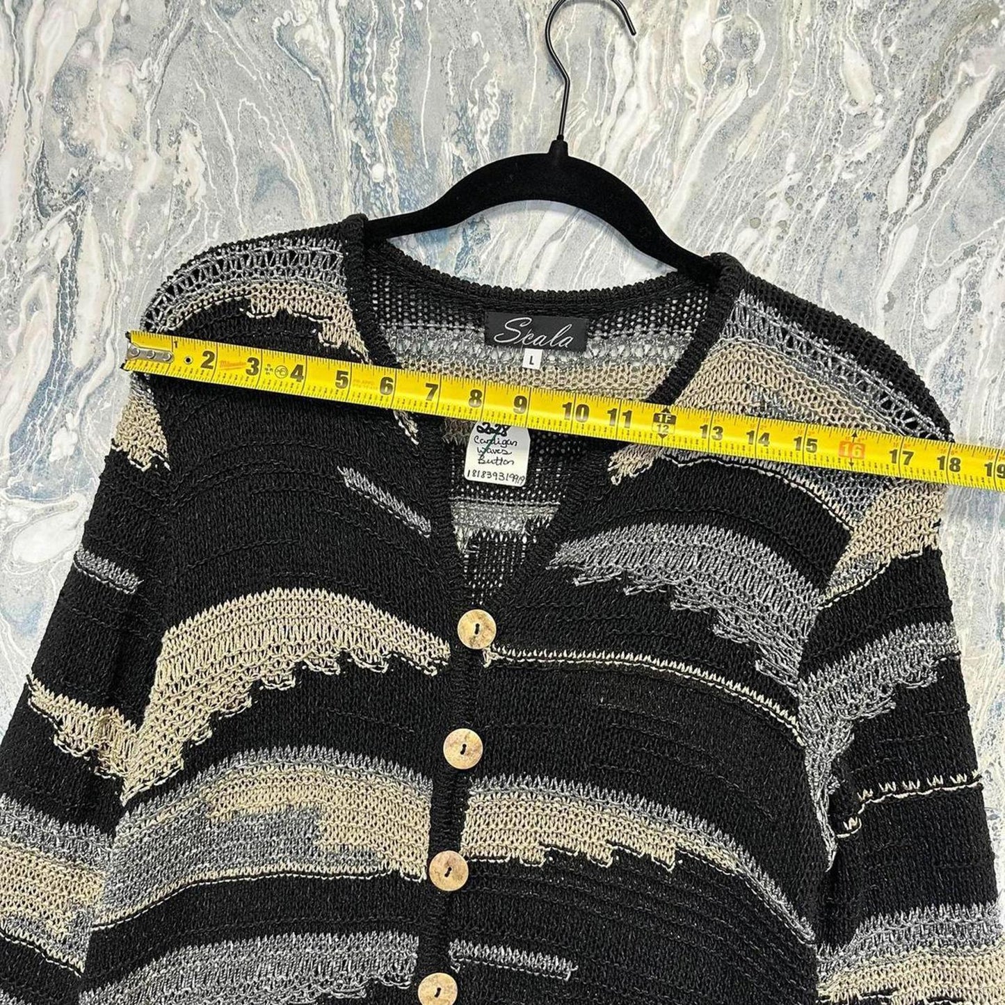 Black and Gray Striped Button-Up Cardigan (L)