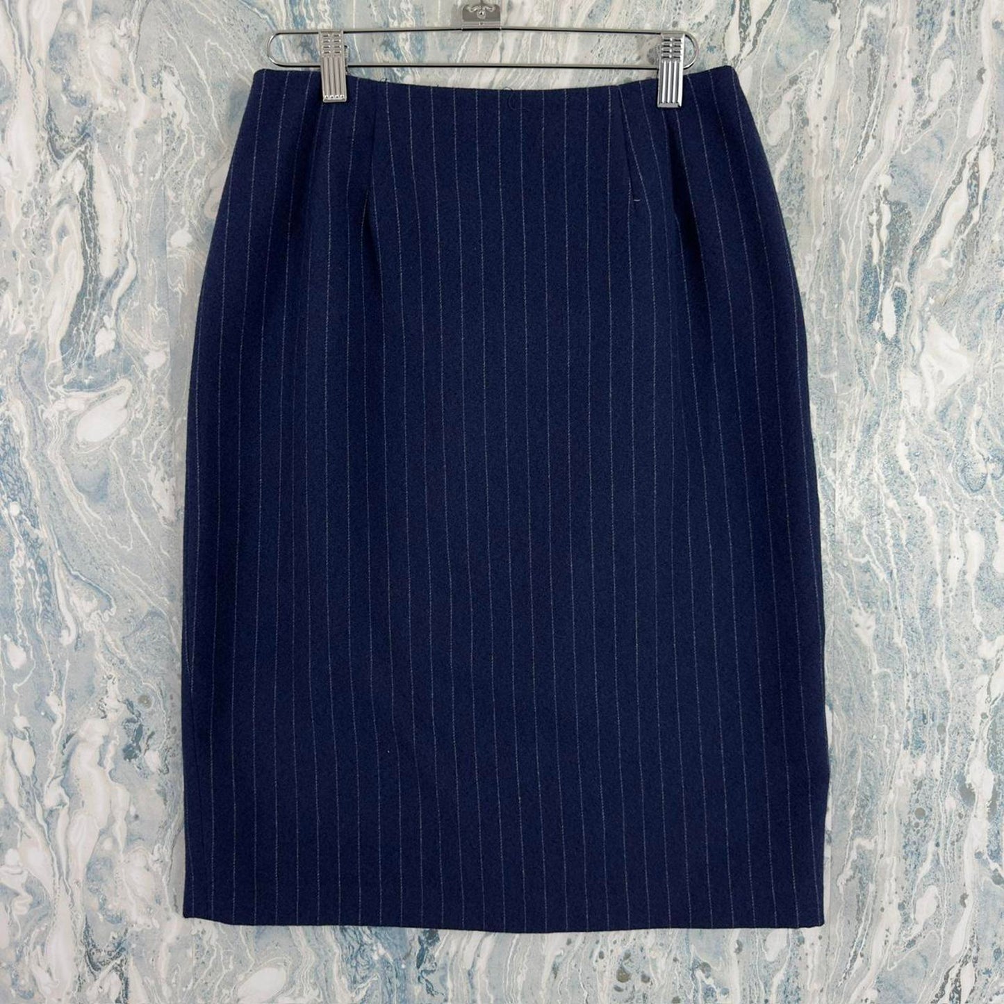 Vintage Larry Levine Classic Navy Pinstripe Pencil Skirt (6)