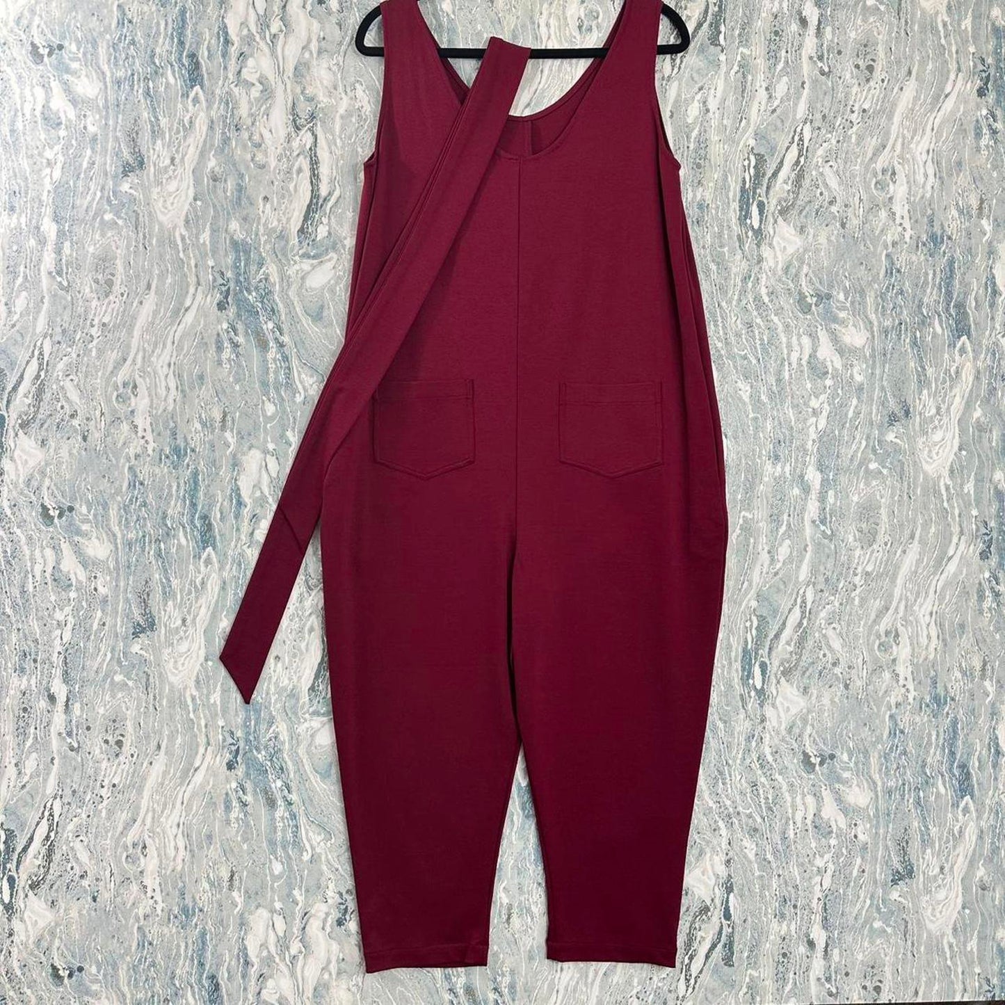 Boho Burgundy Sleeveless Jumpsuit w Belt (M/L)