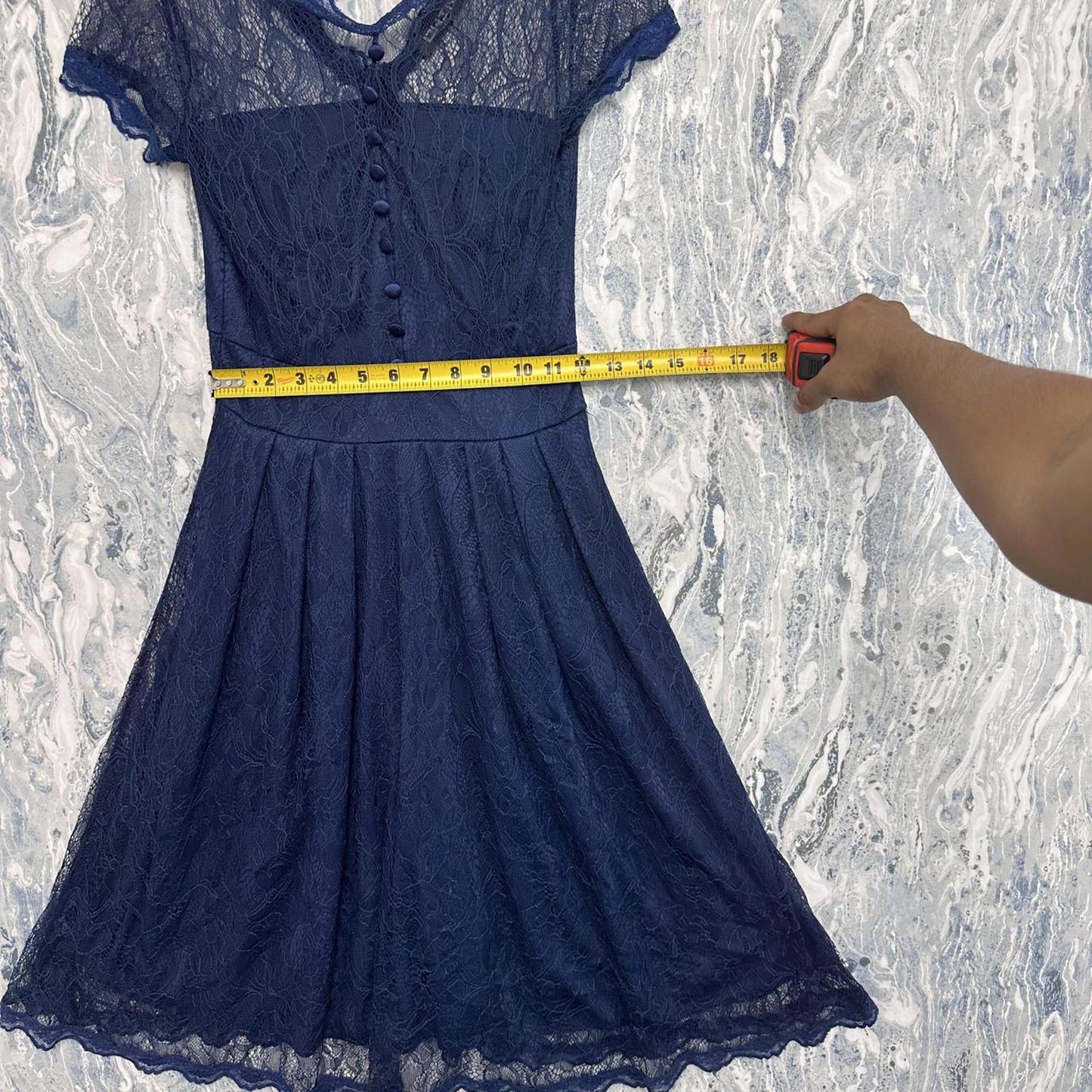 Fairycore Boho Lace Mesh Navy Blue Maxidress (S)