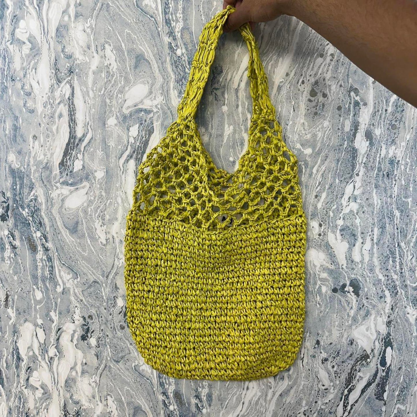 Boho Olive Green Crochet Tote Bag