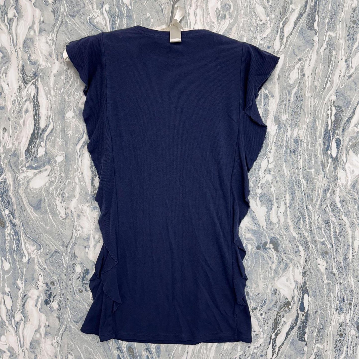 BCBGMAXAZRIA Navy Blue Ruffle Trim Top (XXS)