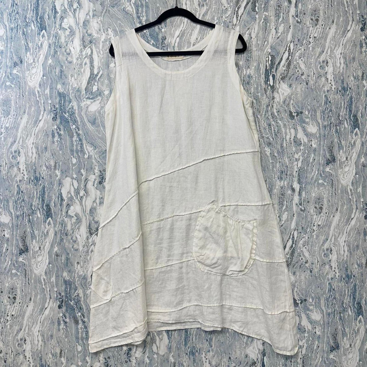 Bodil Boho White Sleeveless Pocket Tank Dress (M)