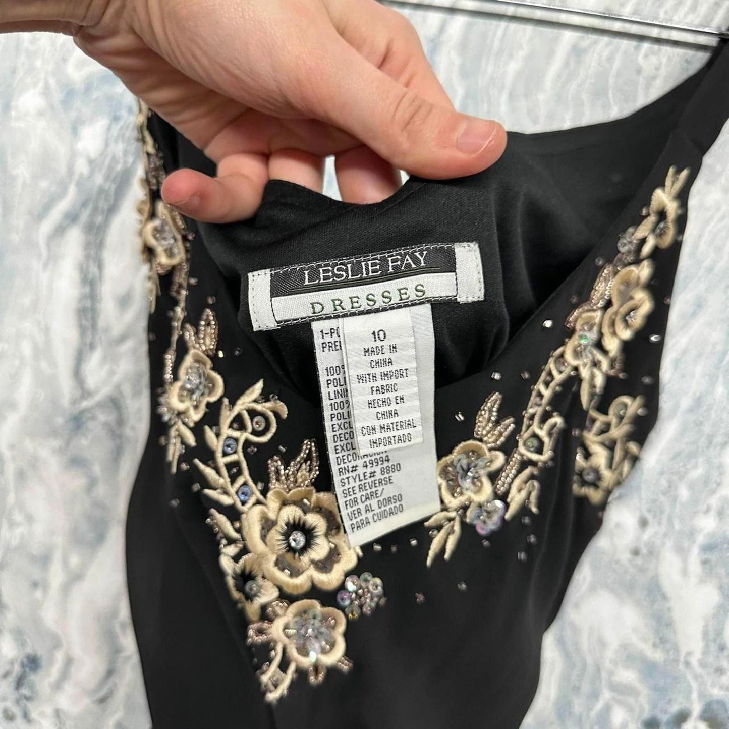 LESLIE FAY Vintage Fairy Black Embroidered V-Neck Dress (10)