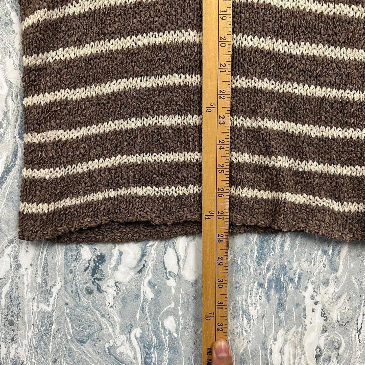 Designer Striped Brown Knit Oversized Sweater (L)