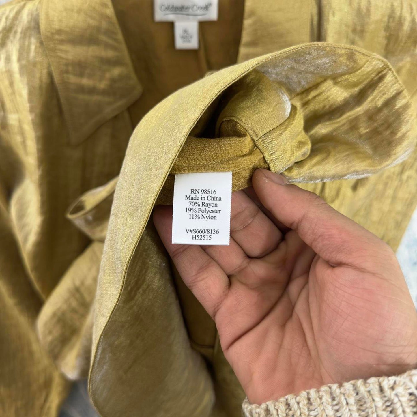 Vintage Coldwater Creek Metallic Gold Wrap Blouse with Tie Detail (PL)