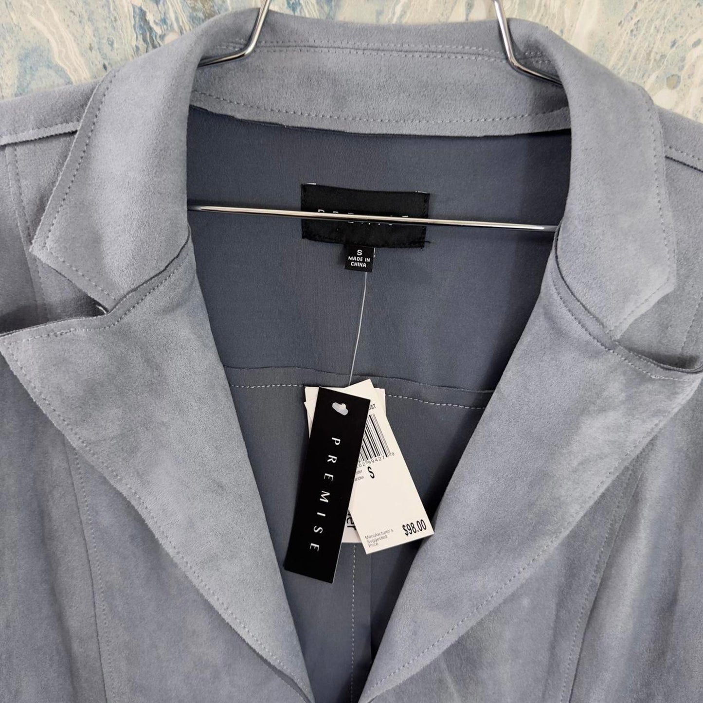 PREMISE Ash Blue Faux Leather Coat (S)