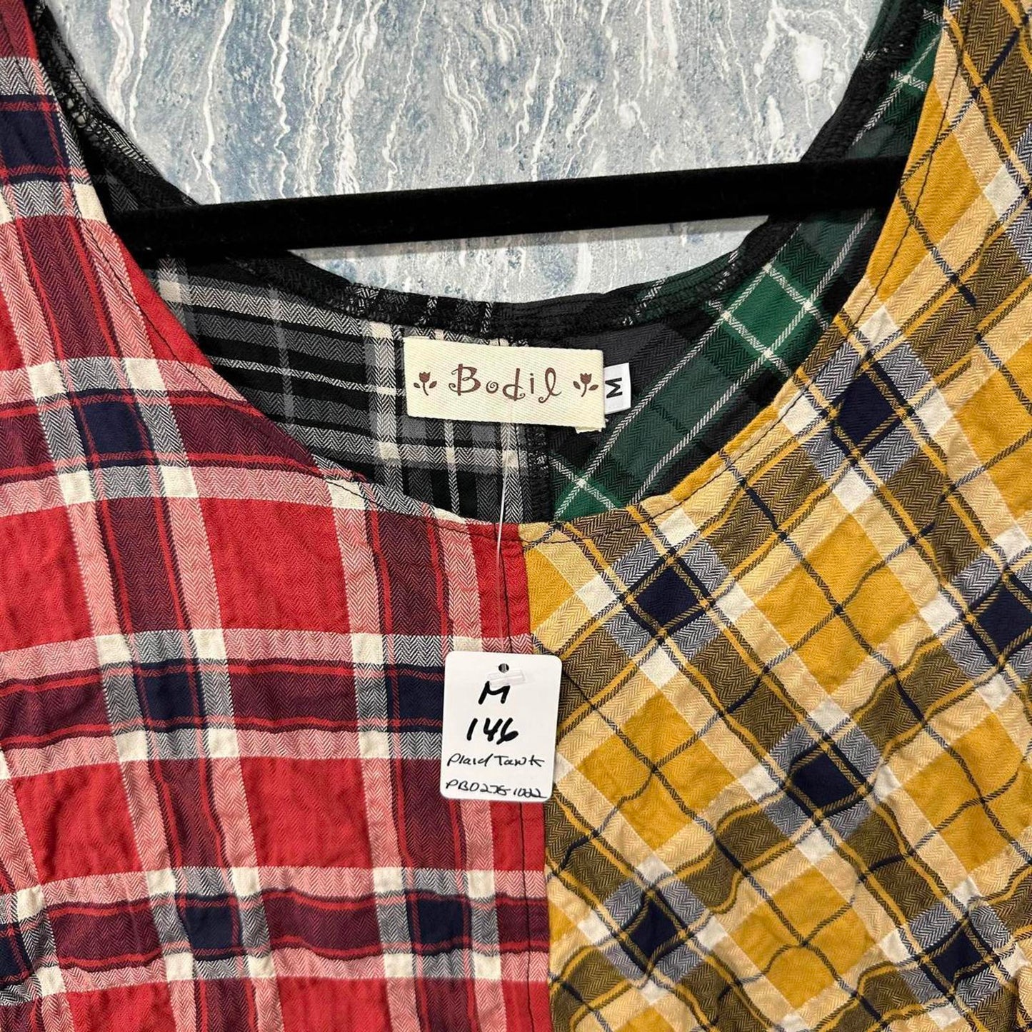 Designer Patchwork Plaid Sleeveless Top (M)