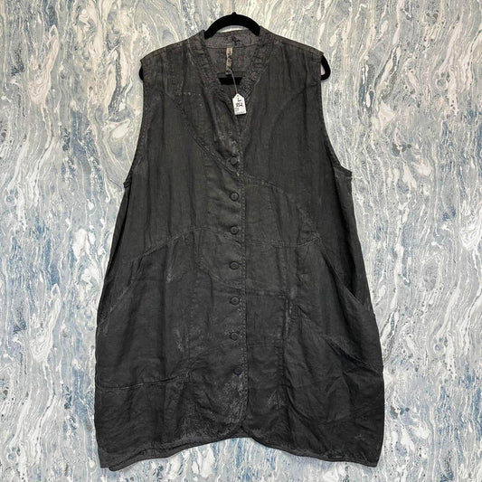 Dark Sleeveless Button-Up Linen Vest Dress (L)