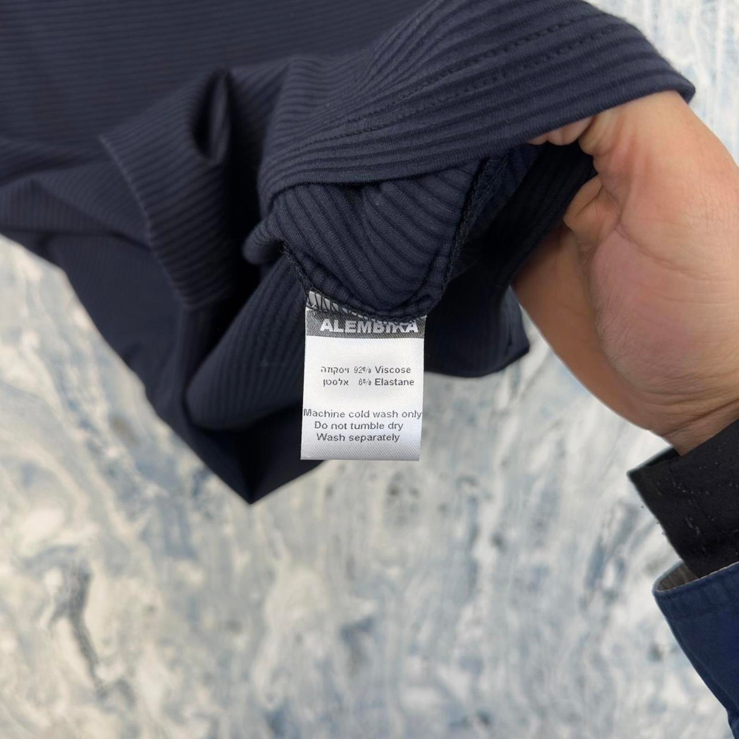 Designer Navy Blue Striped Sleeveless Mock Neck Top (M)