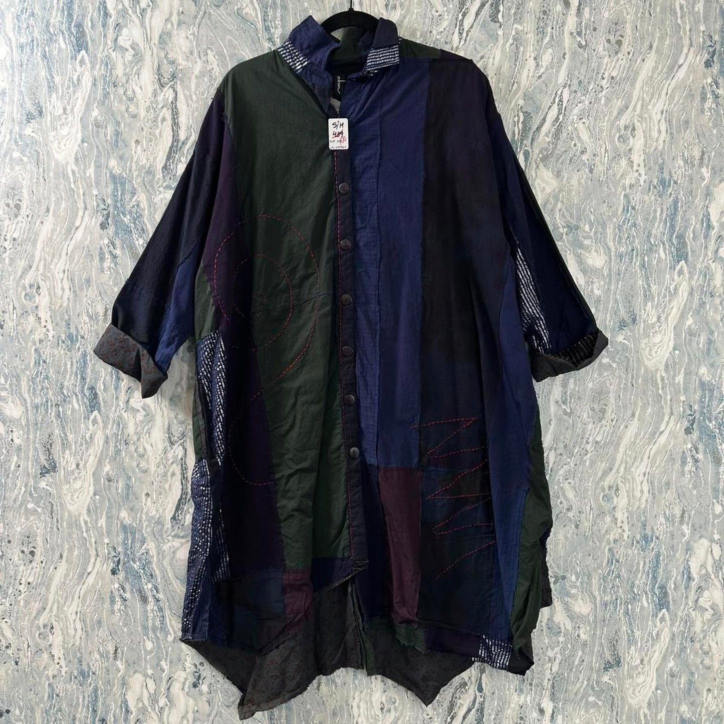 Boho Patchwork Button-Up Tunic Shirt Dress (S/M)