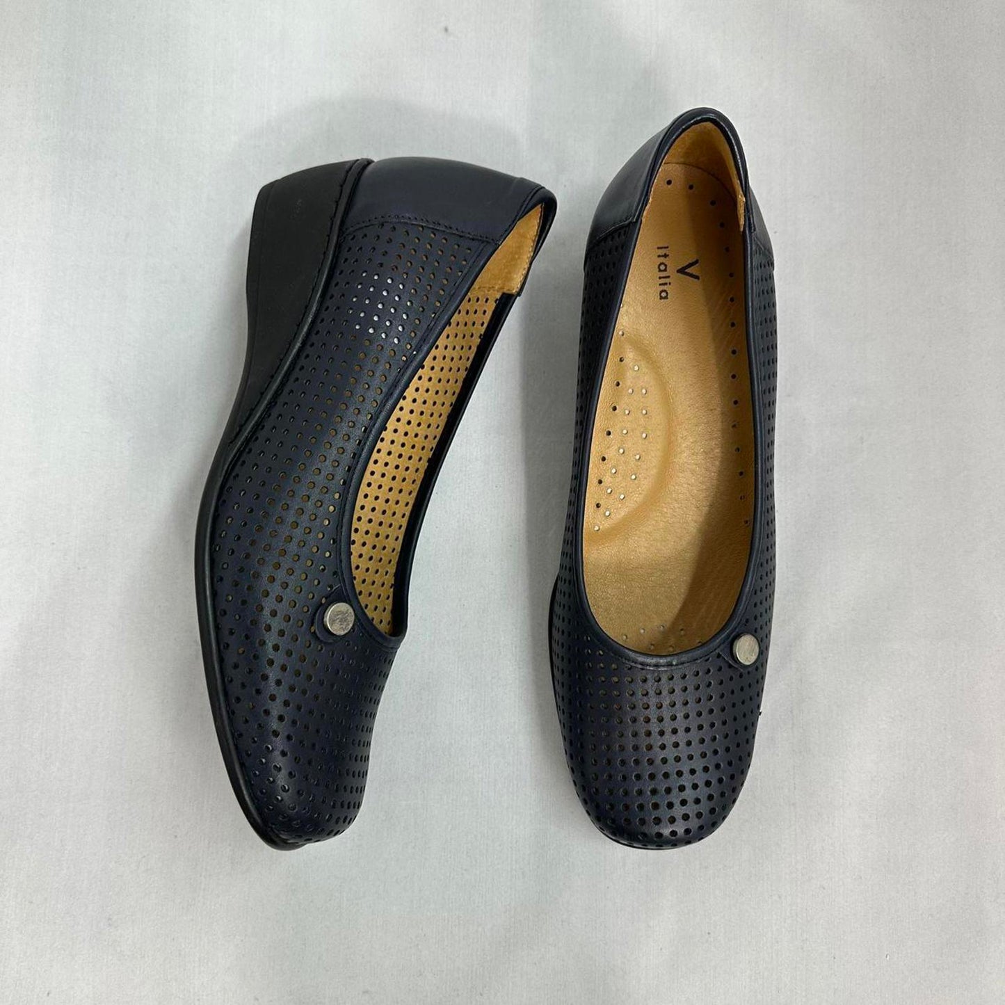 Perforated Navy Blue Wedge Slip-Ons (9)