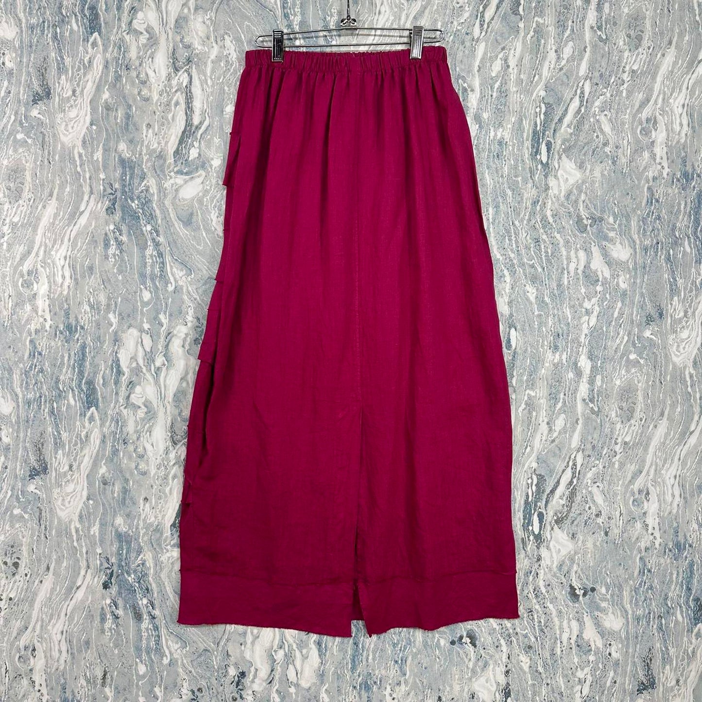 Designer Dragonfruit Pink Tiered Boho Maxi Skirt (S)