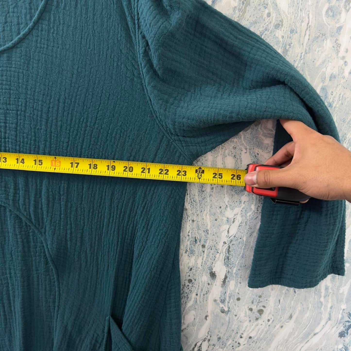 Boho Teal Textured Tunic Dress (M)