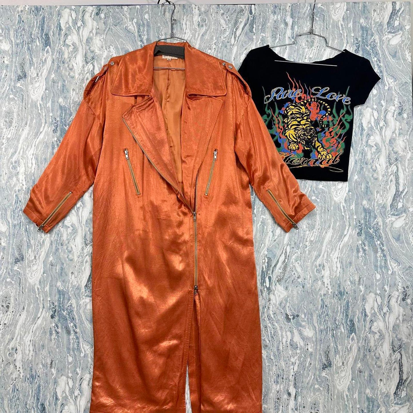 Free People Brenda Knight Orange Lux Silk Trench Coat (XS)