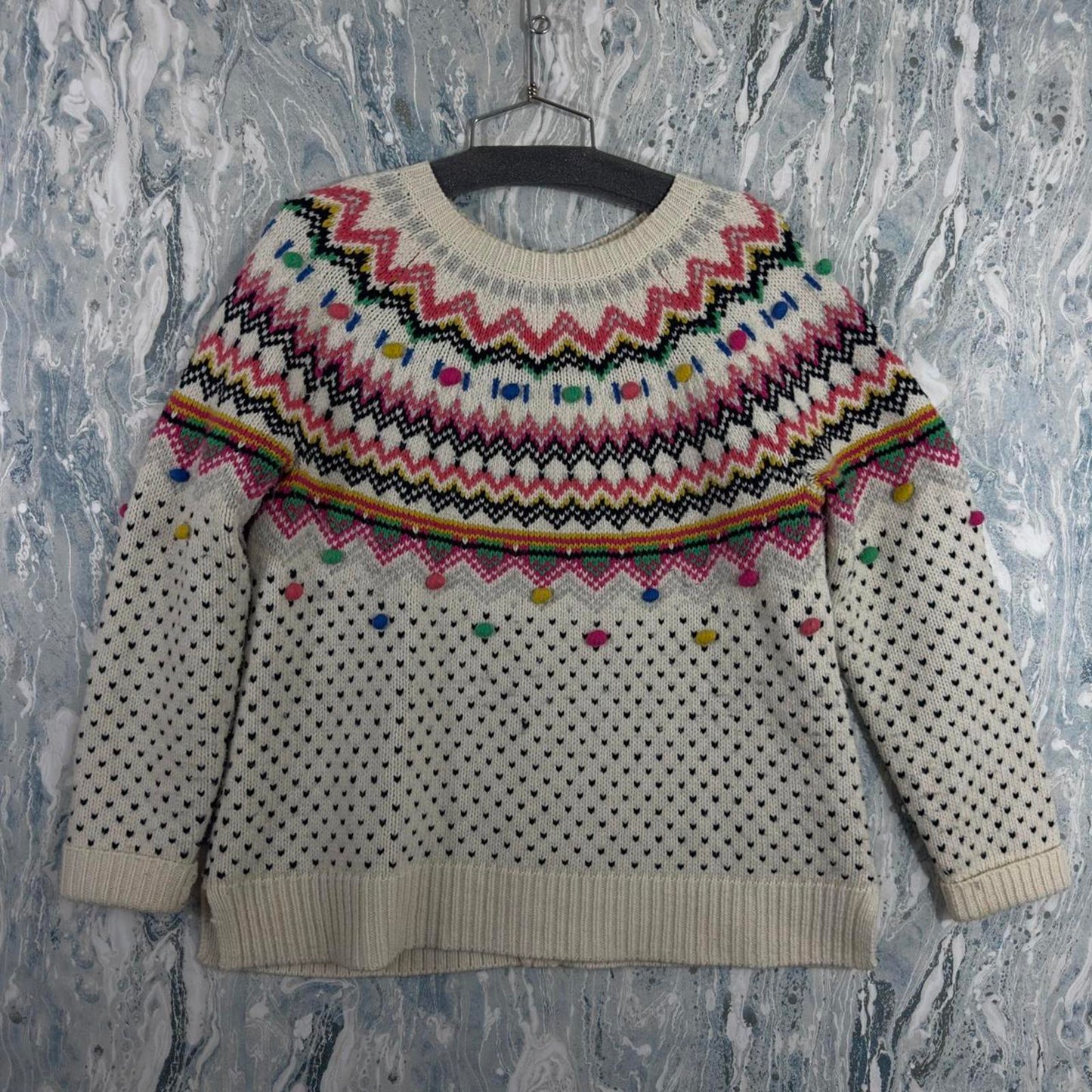 Talbots Colorful Fair Isle Patterned Cream Knit Sweater Cardigan (M)