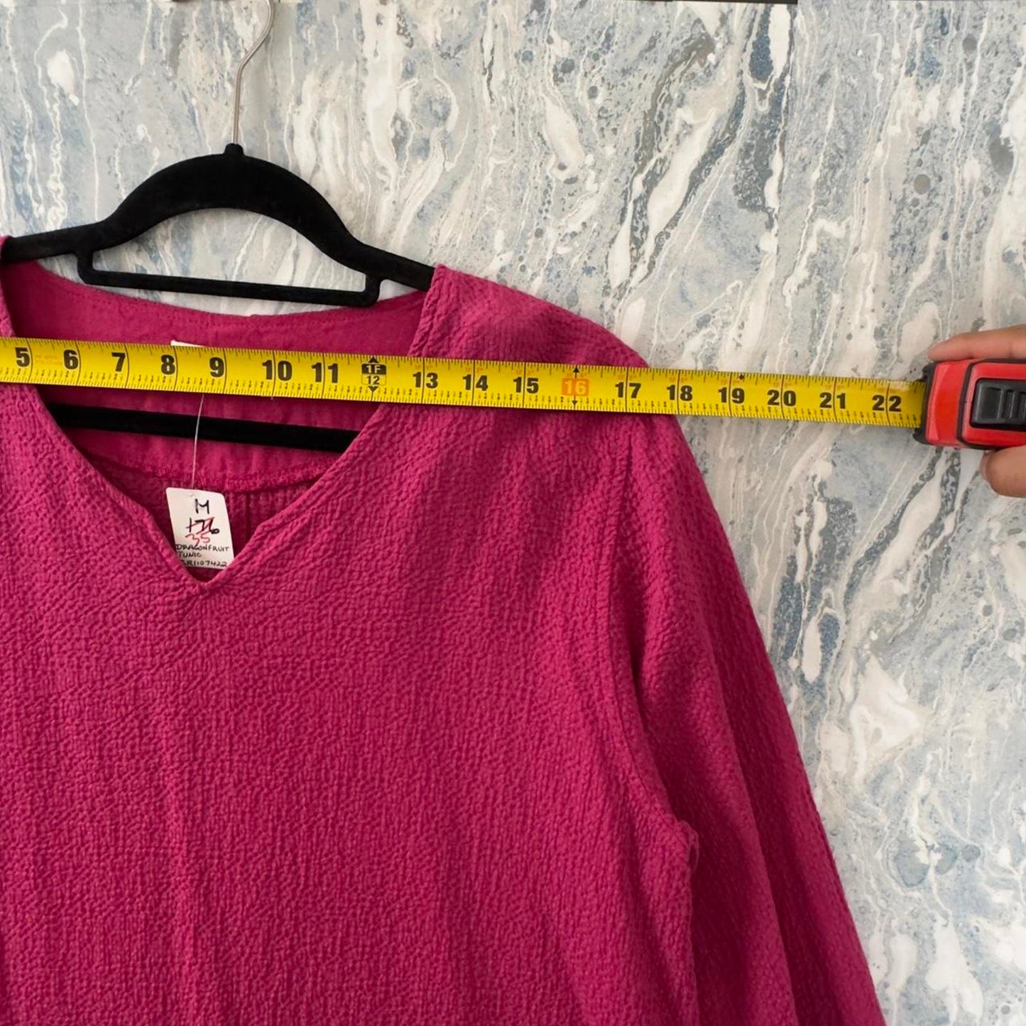 Boho Magenta Pink Textured Tunic Long Sleeve Top (M)