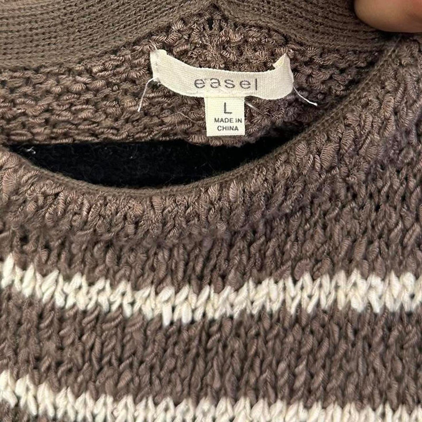 Designer Striped Brown Knit Oversized Sweater (L)