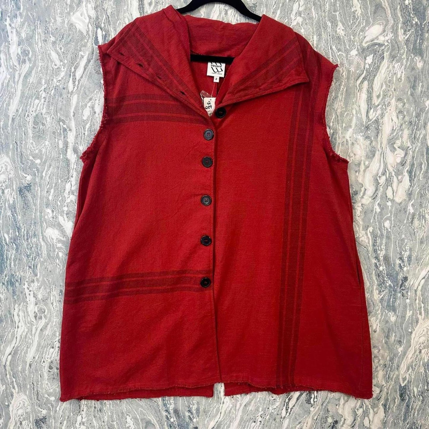 Red Sleeveless Button-Up Vest (2)
