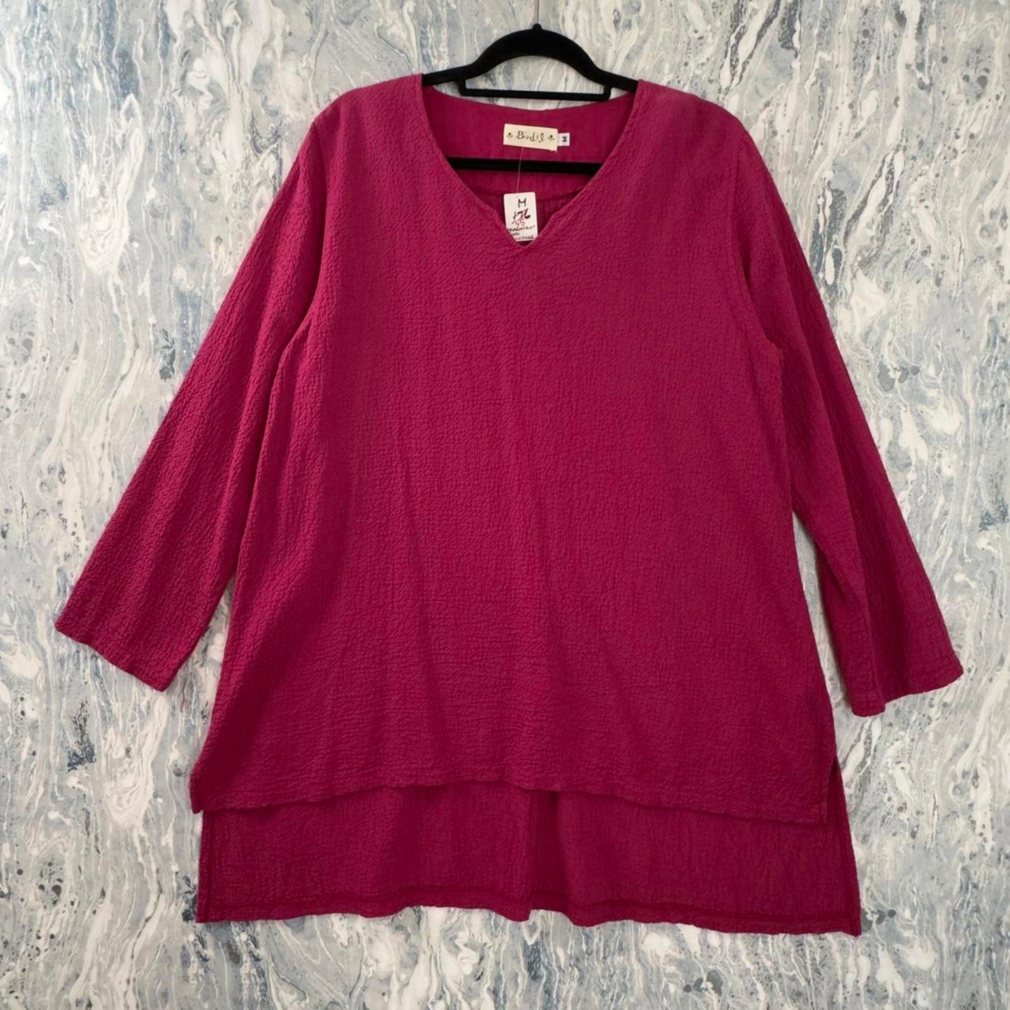 Boho Magenta Pink Textured Tunic Long Sleeve Top (M)