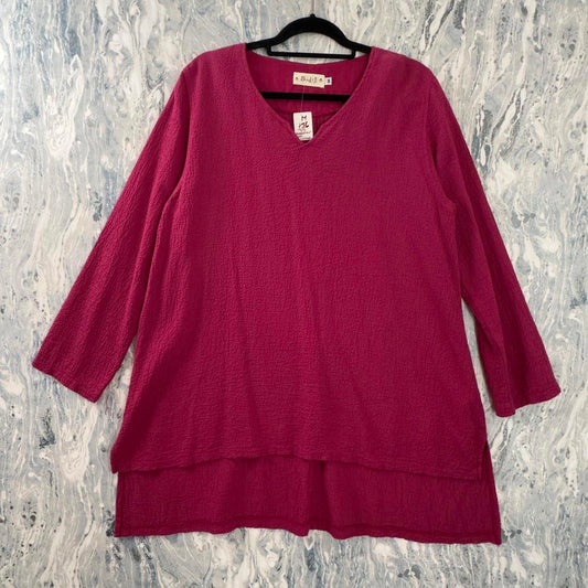 Boho Magenta Pink Textured Tunic Long Sleeve Top (M)