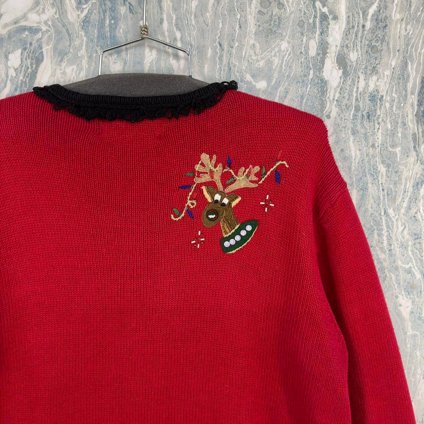 Vintage TIARA Red Embroidered Reindeer Full Zip Women's Sweater (L)