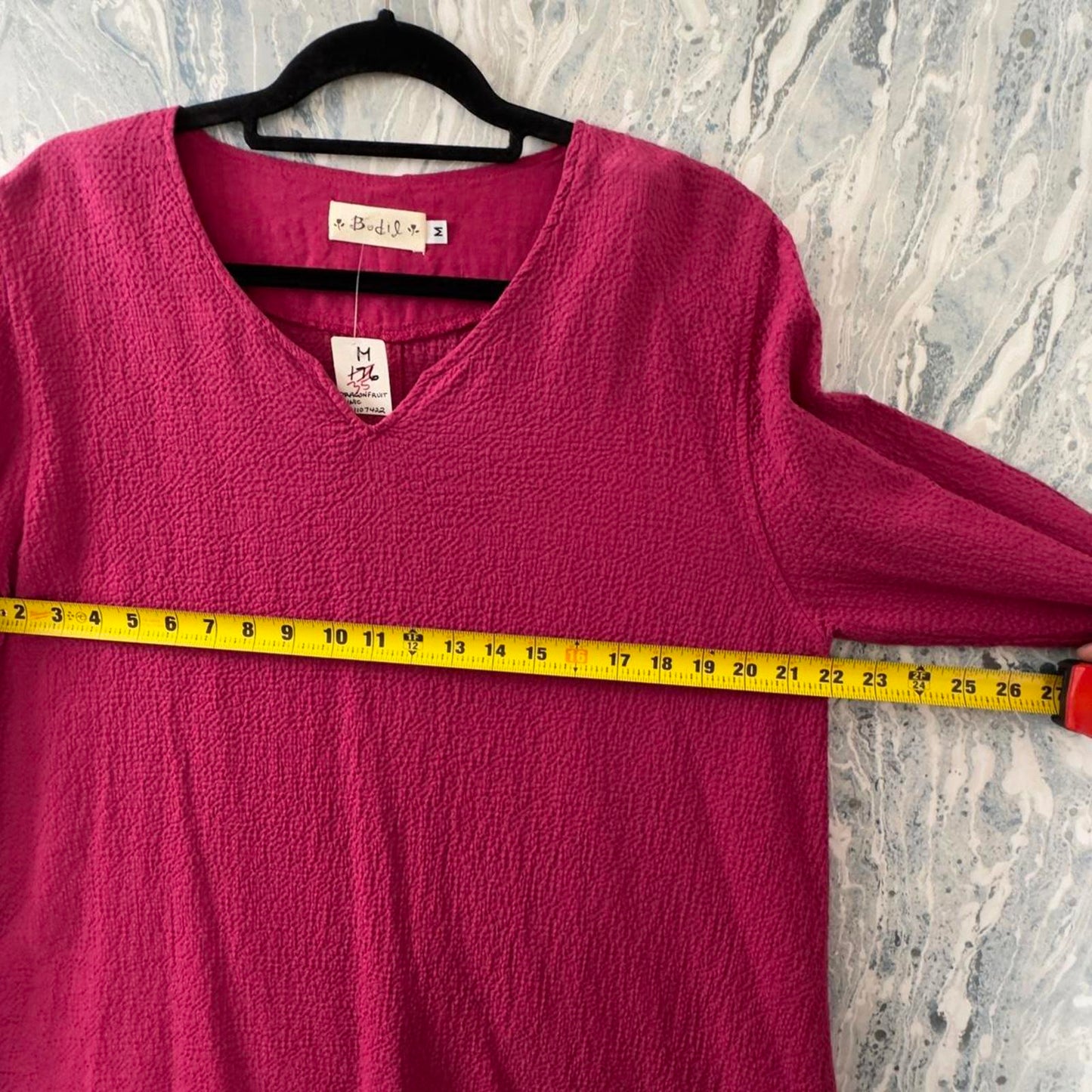Boho Magenta Pink Textured Tunic Long Sleeve Top (M)