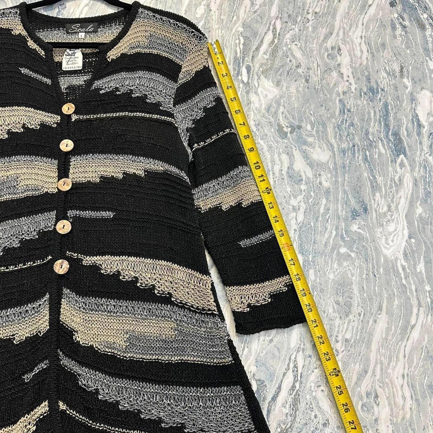 Black and Gray Striped Button-Up Cardigan (L)