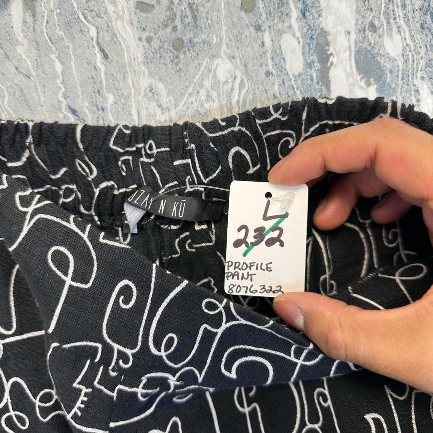 Vintage Abstract Line Art Wide-Leg Pants (L)