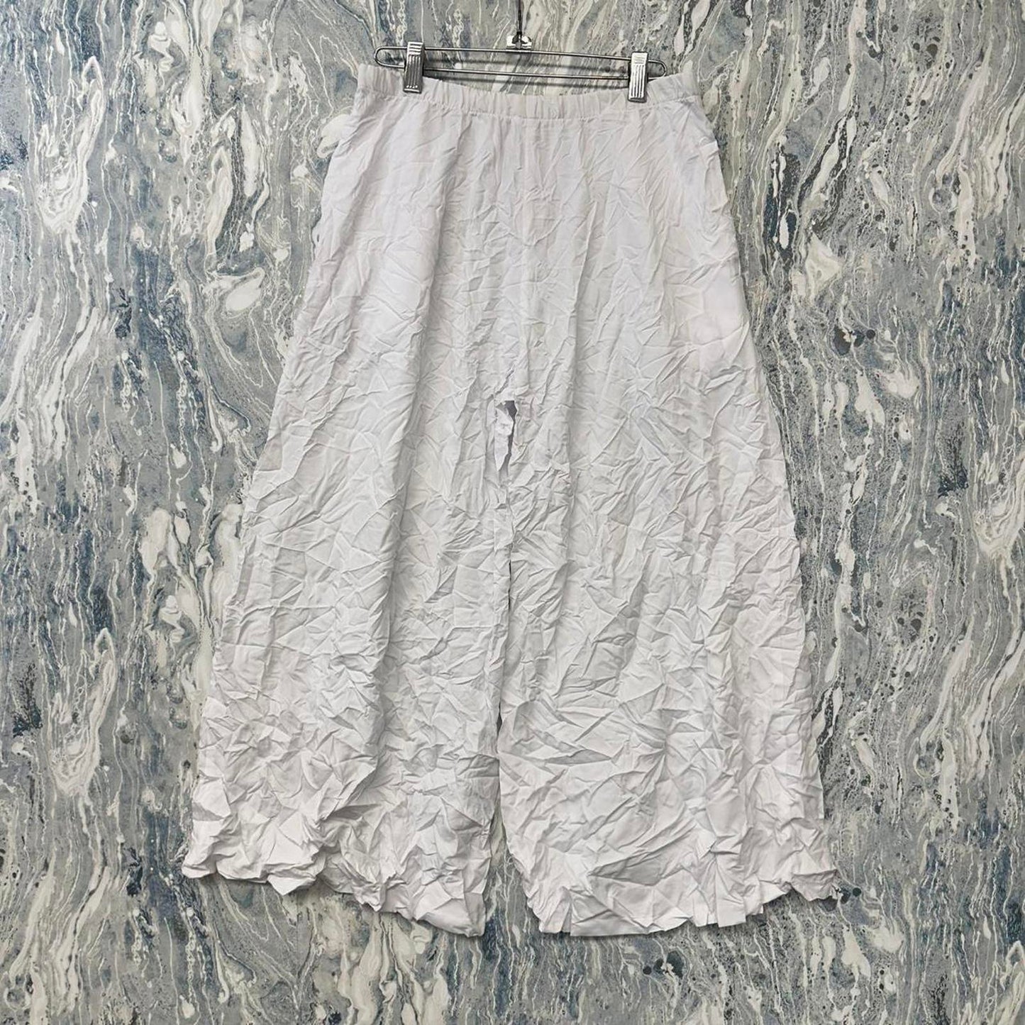 Square Designer White Crinkle Wide Leg Pants (1)