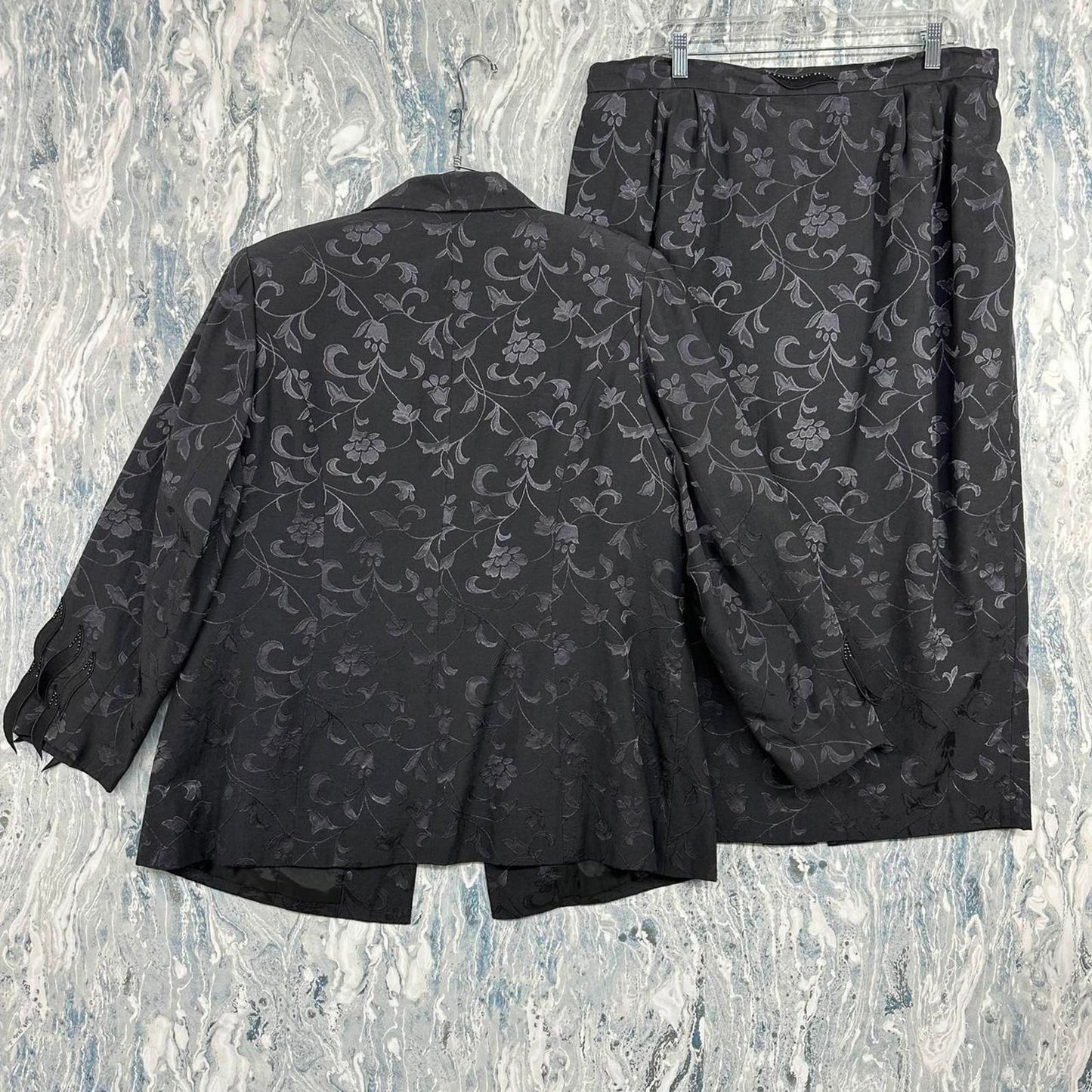 Vintage Black Jacquard Floral Gospel Blazer and Skirt Set (20W)
