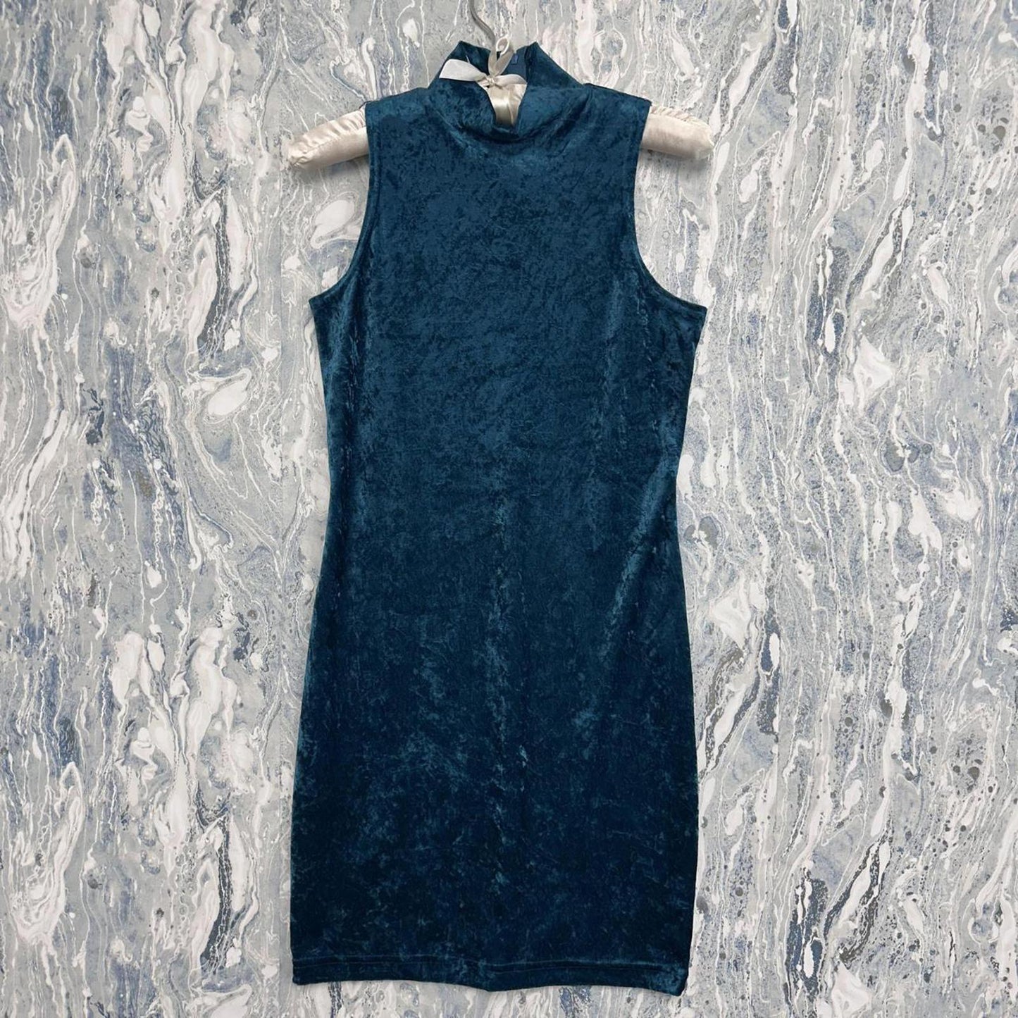 ZANONI Vintage Velvet Dark Teal High Neck Dress (S)