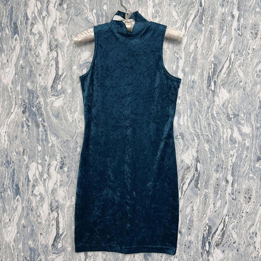 ZANONI Vintage Velvet Dark Teal High Neck Dress (S)