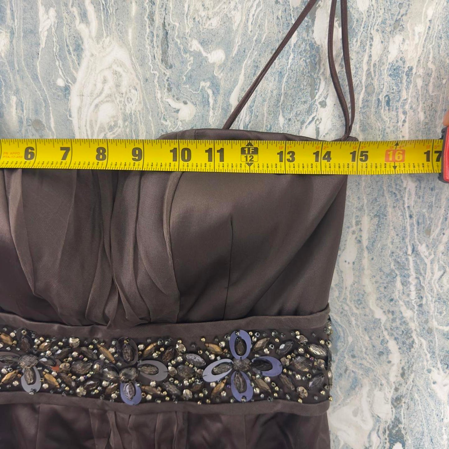 Marc Bouwer Brown Satin Silk Beaded Strapless Mididress (2)