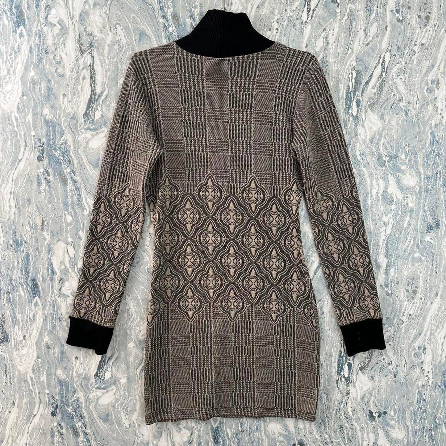 Preppy Vintage Plaid Tan Pattern Long Sleeve Dress (Size 42)