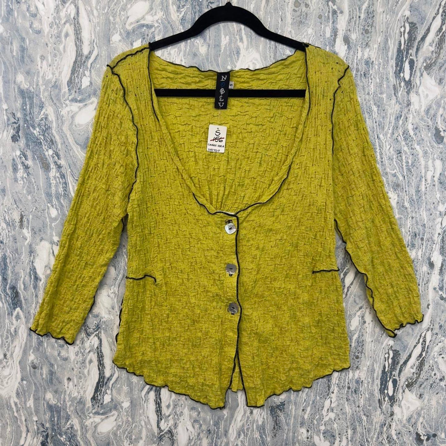 Designer Yellow Textured Button Cardigan (S)