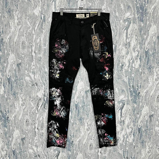 FWRD BNWT Slim Fit Black Paint Splatter Pants (30)