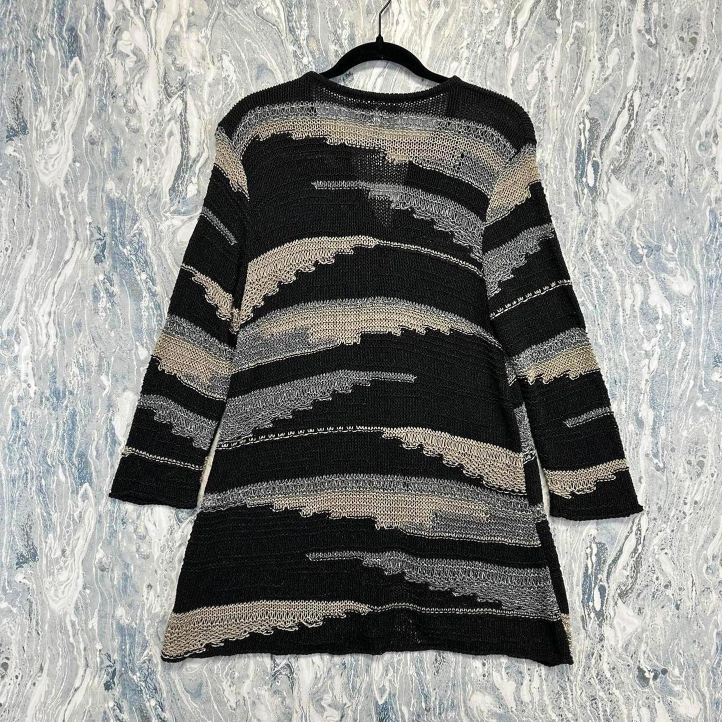 Black and Gray Striped Button-Up Cardigan (L)