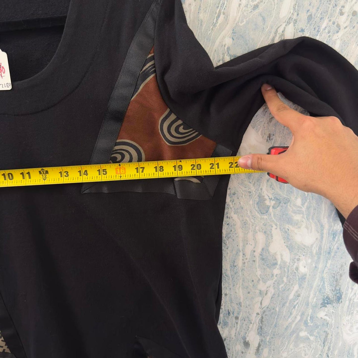 Boho Black Patchwork Geometric Pattern Tunic (XL)