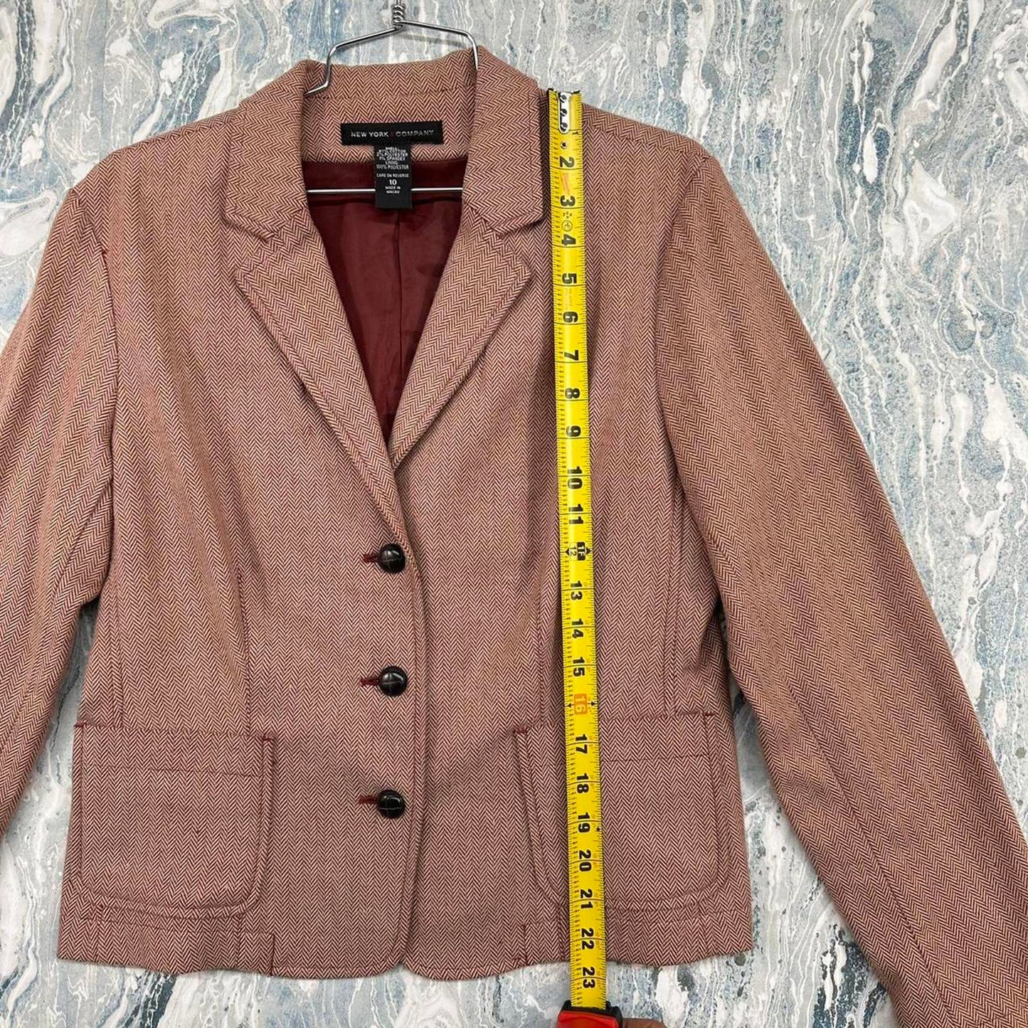 NEW YORK & COMPANY Classic Brown Herringbone Women's Blazer Jacket (10)