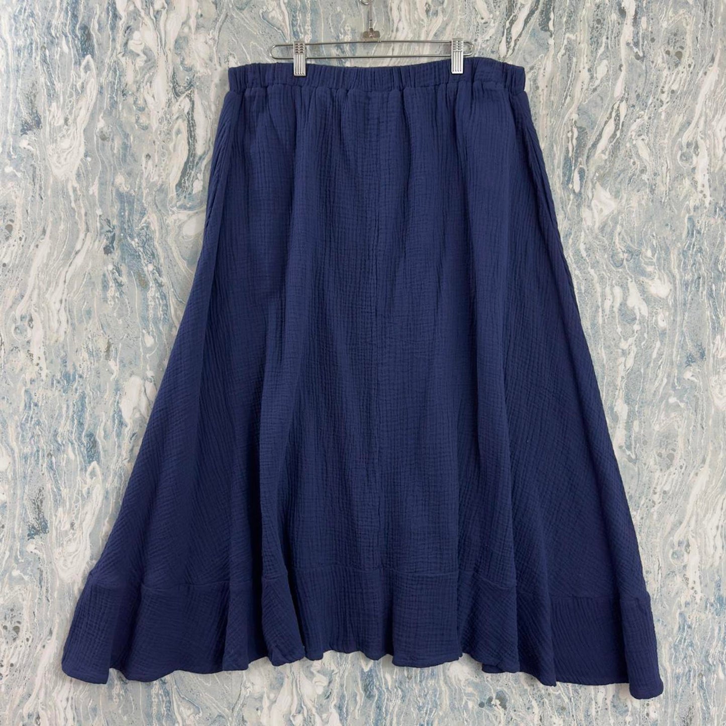 Designer Navy Blue Gauze Maxi Skirt (XL)