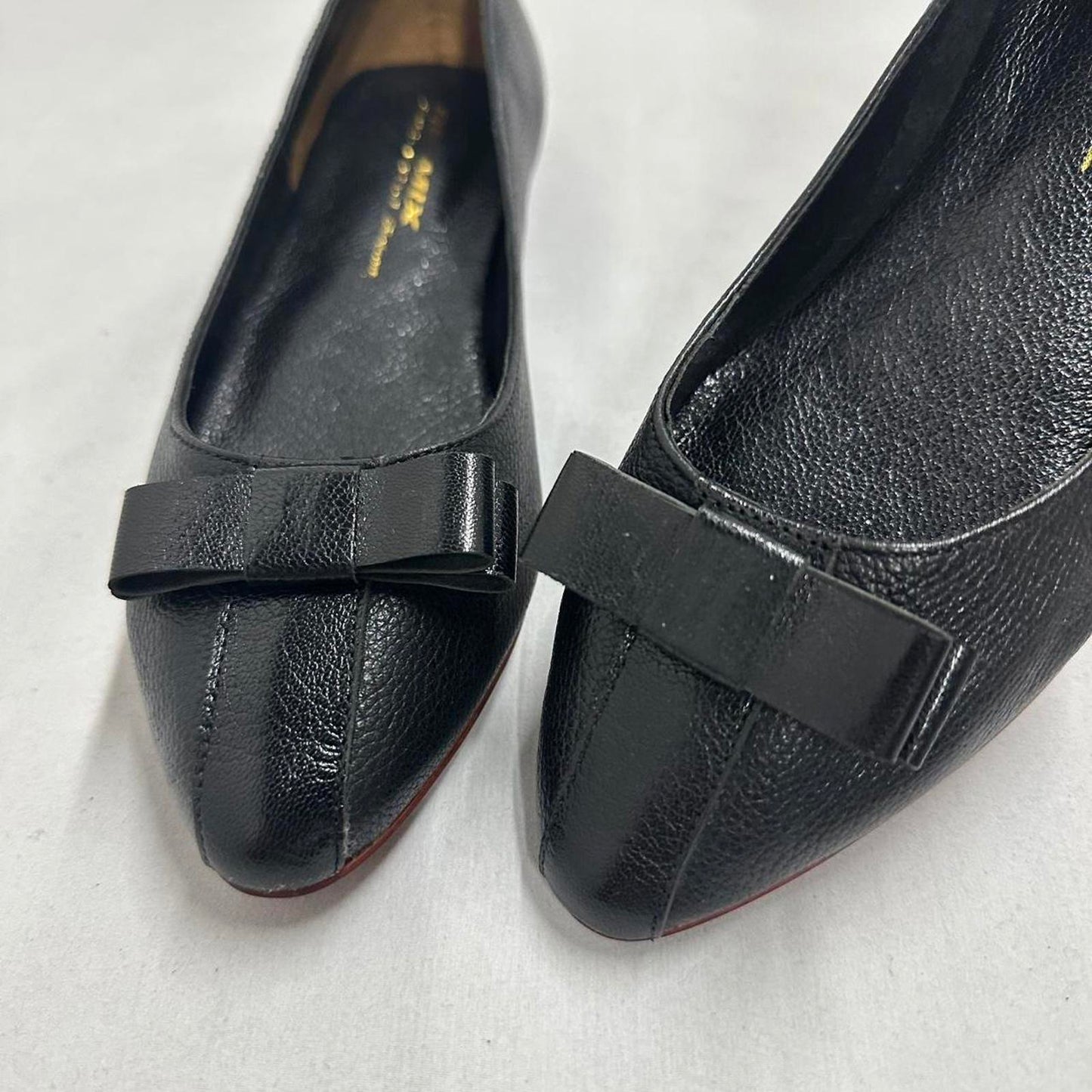 Designer Black Leather Bow Ballet Flats (7)
