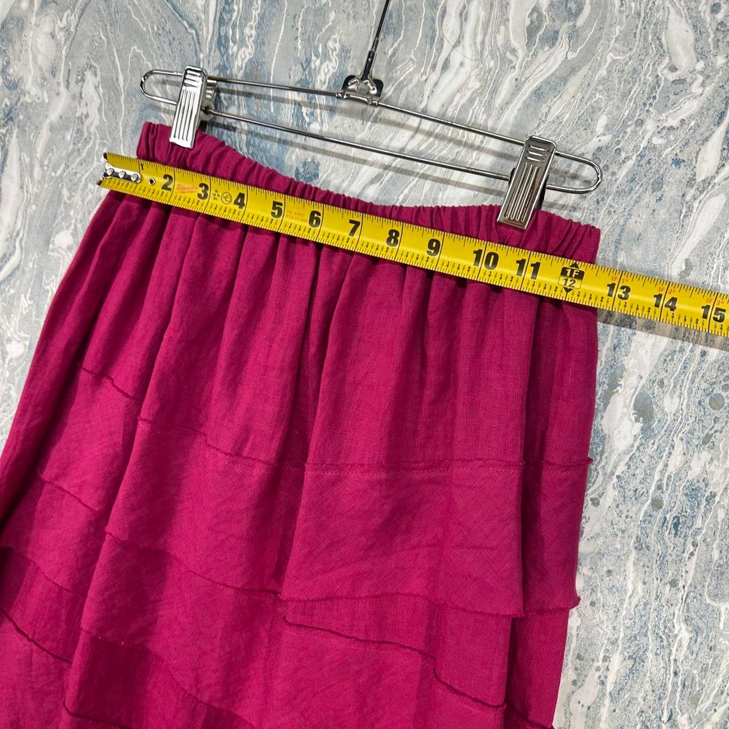 Designer Dragonfruit Pink Tiered Boho Maxi Skirt (S)