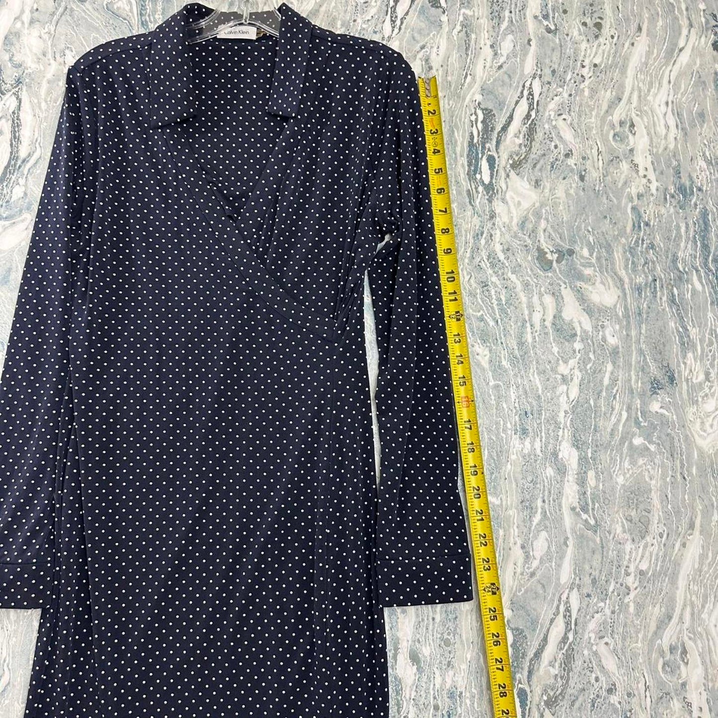 Calvin Klein Navy Polka Dot Long Sleeve Wrap Dress (12)