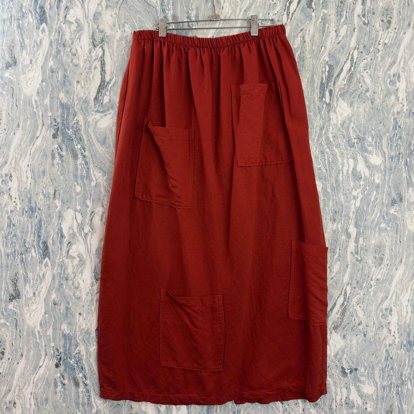 Designer Bodil Rust Red Pocket Maxi Skirt (XL)