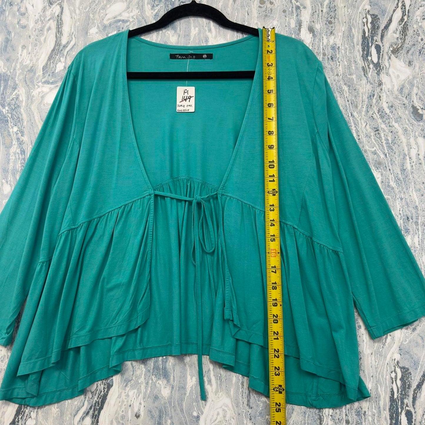 Designer Flowy Turquiose Cardigan Blouse (M)