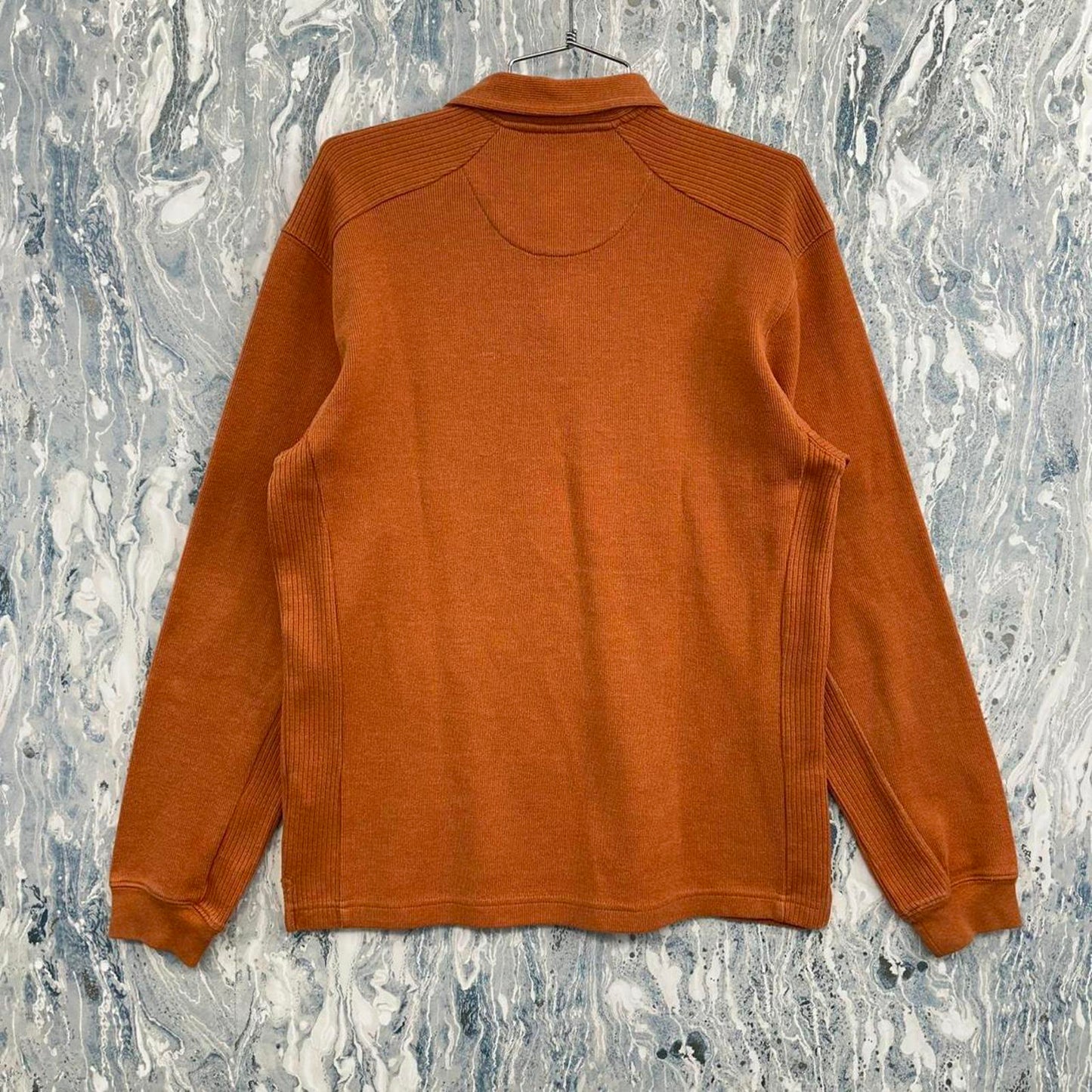 IZOD Ribbed Texture Burnt Orange Long Sleeve Polo Shirt (S)