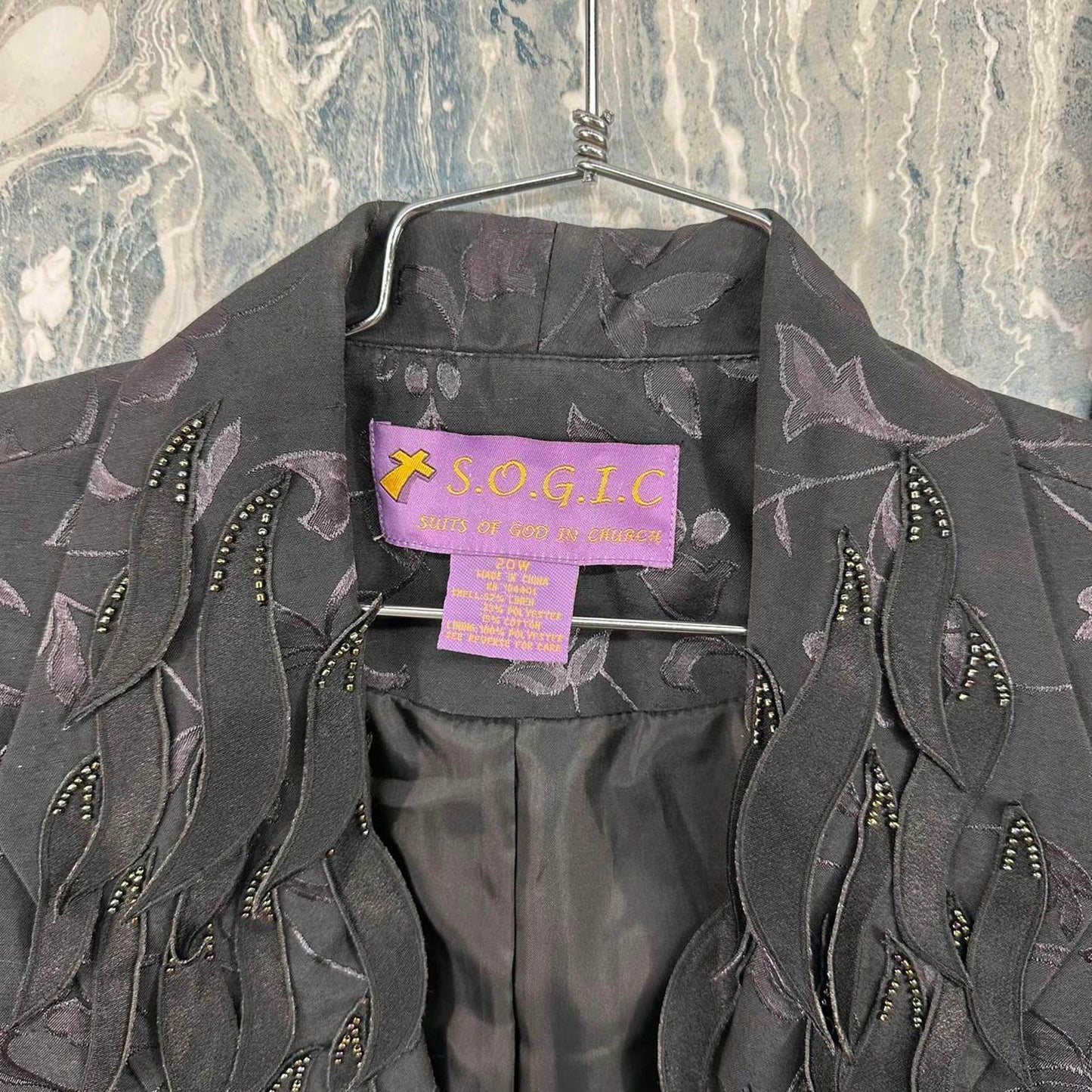 Vintage Black Jacquard Floral Gospel Blazer and Skirt Set (20W)