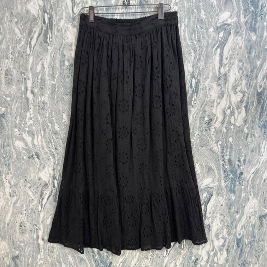 Indie black floral maxi skirt (S)